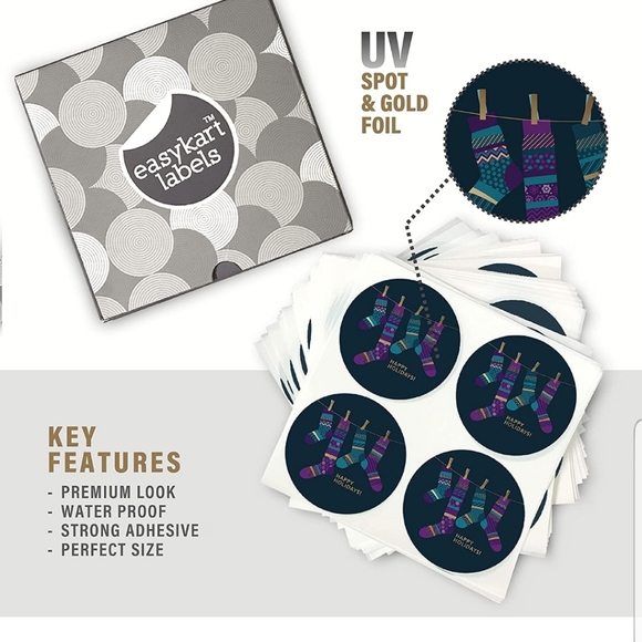 50 ct  2 Inch Circle, Gold Foil & Spot UV Effect , Merry Christmas Stick… - Picture 4 of 8